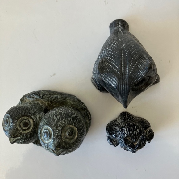 Lot of 3 Owls Hand Carved Soapstone Figurines Made in Canada 1980s-1990s - Picture 5 of 9